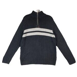 Polo Ralph Lauren Men L Quarter Zip Sweater Navy Gray Stripe Y2K Vintage Preppy
